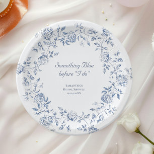 Chinoiserie Floral Something Blue Bridal Shower Paper Plate
