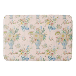 Chinoiserie Floral Vase Blush Pink Peony Bath Mat