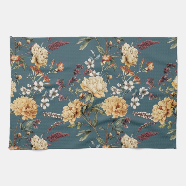 Chinoiserie Floral watercolour botanical modern  Tea Towel (Horizontal)