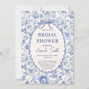 Chinoiserie Flower Garden with bow bridal shower Invitation