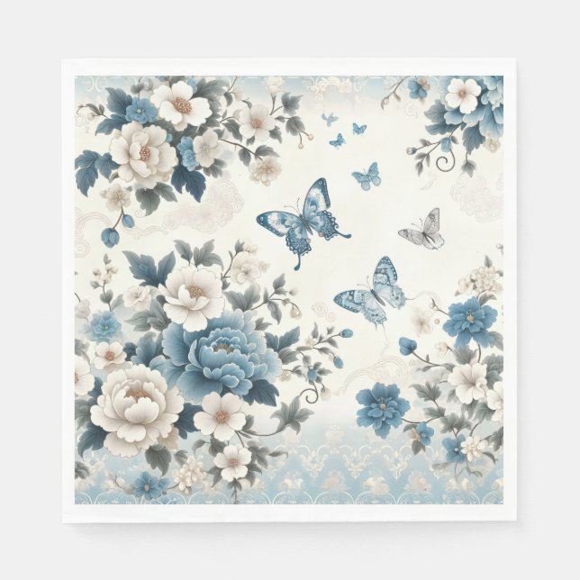 Chinoiserie Flowers and Butterflies Napkin (Front)