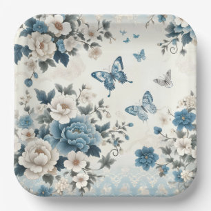 Chinoiserie Flowers and Butterflies Paper Plate