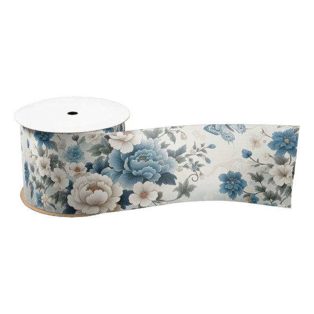 Chinoiserie Flowers and Butterflies Satin Ribbon (Spool)