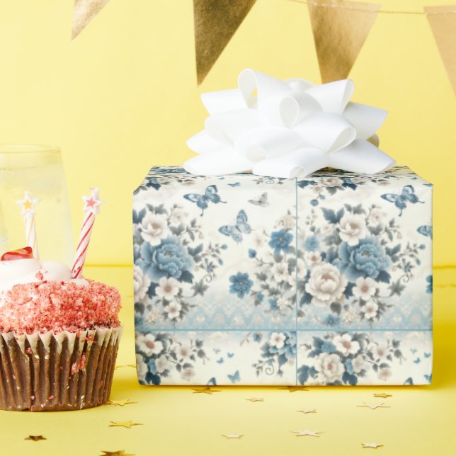 Chinoiserie Flowers and Butterflies Wrapping Paper (Birthday Party)