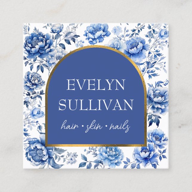 Chinoiserie flowers arch square business card (Front)