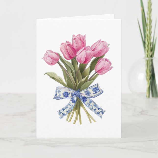 Chinoiserie Flowers Floral Bouquet Blank Greeting Card (Front)