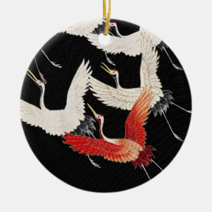 Chinoiserie Flying Crane Zen Minimalist Kimono Art Ceramic Tree Decoration