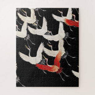Chinoiserie Flying Crane Zen Minimalist Kimono Art Jigsaw Puzzle