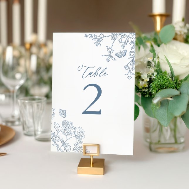 Chinoiserie French Blue Bridal Shower Flat Table Number (Creator Uploaded)