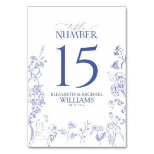 Chinoiserie French Blue Victorian Floral Reception Table Number