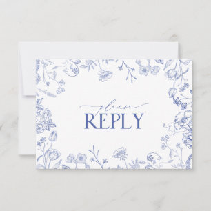 Chinoiserie French Blue Victorian Floral RSVP Card