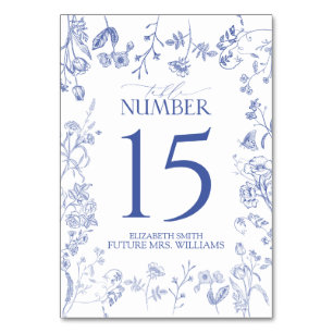 Chinoiserie French Blue Victorian Floral Table Number