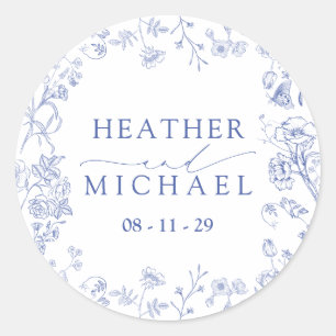 Chinoiserie French Blue Victorian Floral Wedding Classic Round Sticker