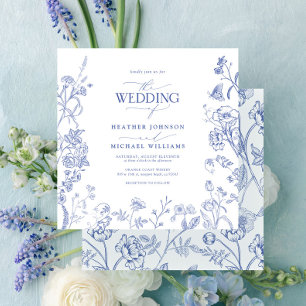 Chinoiserie French Blue Victorian Floral Wedding Invitation