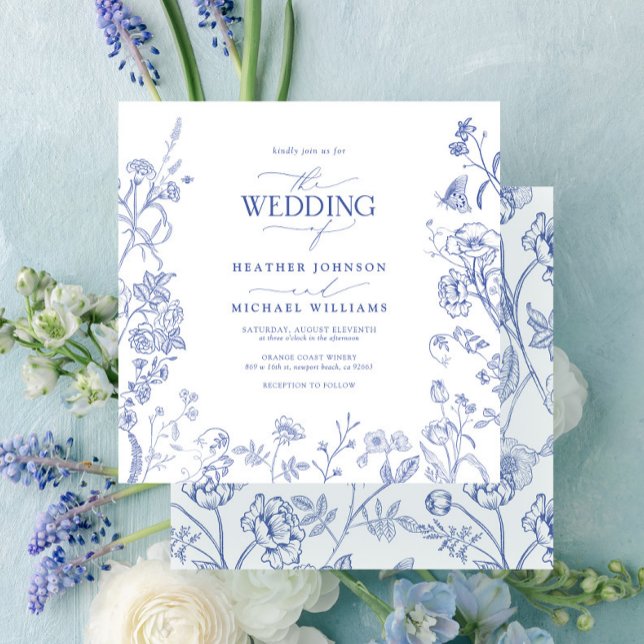 Chinoiserie French Blue Victorian Floral Wedding Invitation (Creator Uploaded)