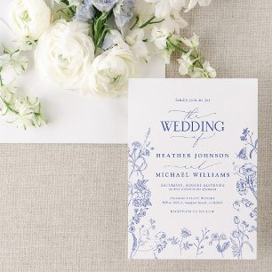 Chinoiserie French Blue Victorian Floral Wedding Invitation