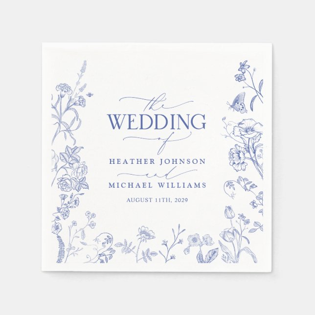 Chinoiserie French Blue Victorian Floral Wedding Napkin (Front)