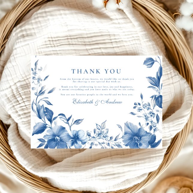 Chinoiserie French Blue Victorian Floral Wedding Thank You Card (Creator Uploaded)