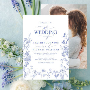 Chinoiserie French Blue Victorian Photo Wedding  Invitation