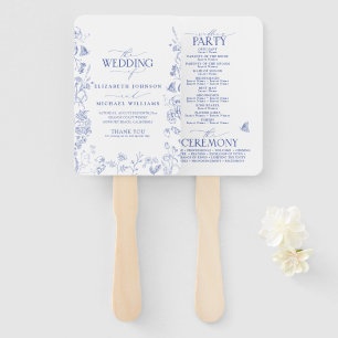 Chinoiserie French Blue Victorian Wedding Program Hand Fan