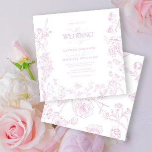 Chinoiserie French Dusty Rose Floral Wedding Invitation