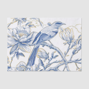 Chinoiserie French-Toile Bird in Blue and Gold Tissue Paper