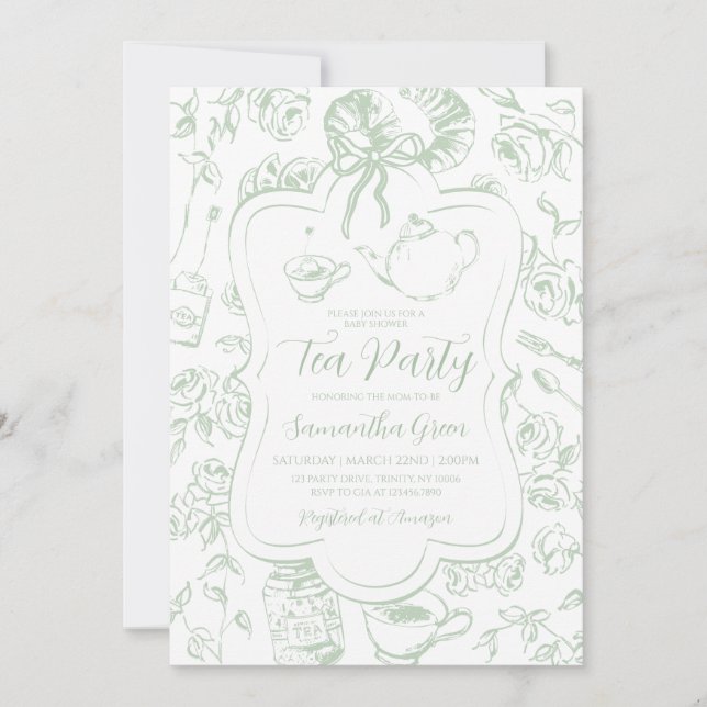 Chinoiserie Gender Neutral Tea Party Baby Shower Invitation (Front)