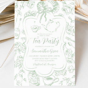 Chinoiserie Gender Neutral Tea Party Baby Shower Invitation