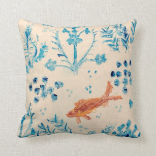 Chinoiserie Ginger Jar Abstract Goldfish  Pouf Cushion