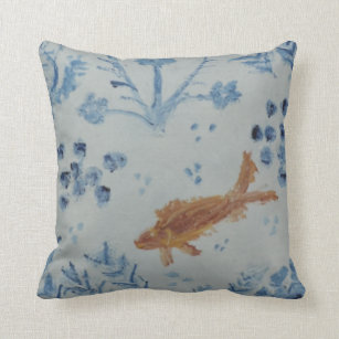 Chinoiserie Ginger Jar Abstract Goldfish Pouf Cushion