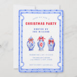 Chinoiserie Ginger Jar CHRISTMAS Party Invitation<br><div class="desc">This CHRISTMAS party invitation has a chinoiserie design featuring three different ginger jars. The border around the invitations is a blue bamboo frame. You can edit the text to meet the needs of your event. The back has a coordinating bamboo pattern.</div>