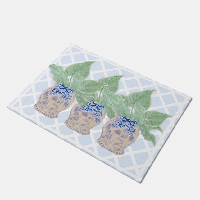 Chinoiserie Ginger Jar Jars Tropical Leaves  Doormat (Angled)