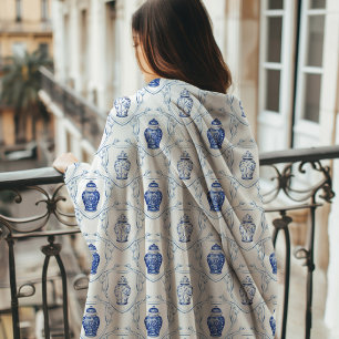 Chinoiserie Ginger Jar Monogram  Fleece Blanket