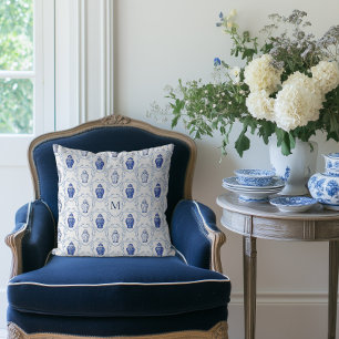 Chinoiserie Ginger Jar Monogrammed Crest Cushion