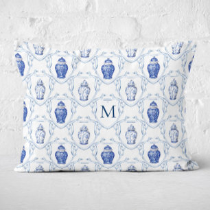 Chinoiserie Ginger Jar Monogrammed Crest Decorative Cushion