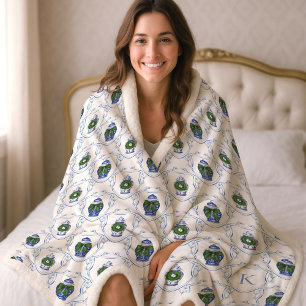 Chinoiserie Ginger Jar Monogrammed  Sherpa Blanket