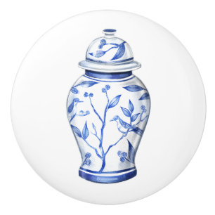 Chinoiserie Ginger Jar White Ceramic Knob