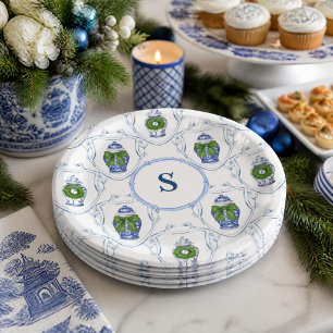 Chinoiserie Ginger Jars Christmas Monogrammed Paper Plate
