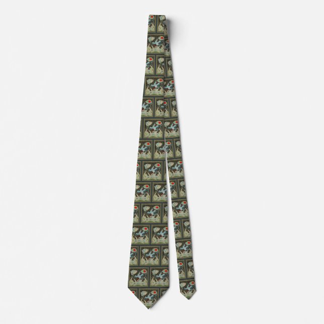 Chinoiserie Golden Crane Bird & Sea Wave Pattern Tie (Front)