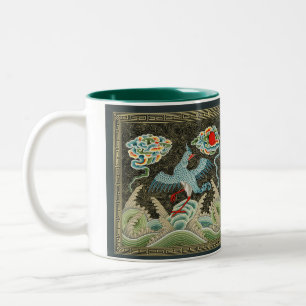 Chinoiserie Golden Crane Bird & Sea Wave Pattern Two-Tone Coffee Mug