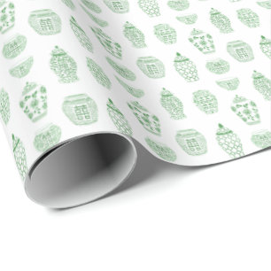Chinoiserie Green And White Ginger Jar Print Wrapping Paper