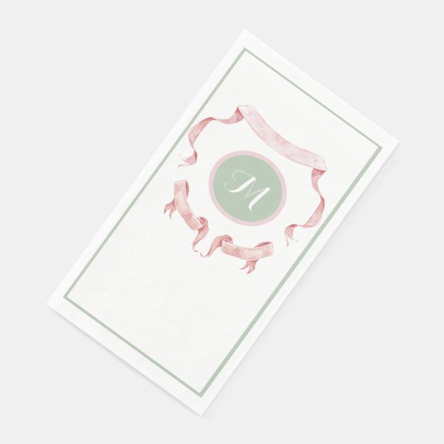 Chinoiserie Green Ribbons Logo Crest  Napkin (Corner)