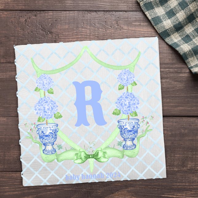 Chinoiserie Hydrangea Monogram Napkin (Creator Uploaded)