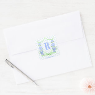Chinoiserie Hydrangea Monogram Square Sticker