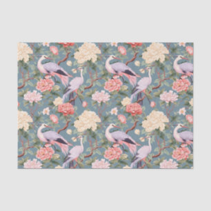 Chinoiserie Jade Floral Egret Tissue Paper