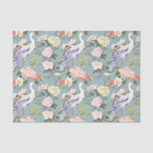 Chinoiserie Jade Floral Egret Tissue Paper