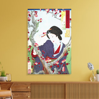 Chinoiserie Japanese Lady & Red Cherry Blossom Canvas Print