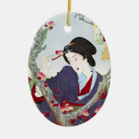 Chinoiserie Japanese Lady & Red Cherry Blossom