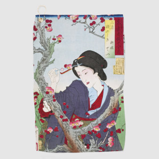 Chinoiserie Japanese Lady & Red Cherry Blossom Golf Towel