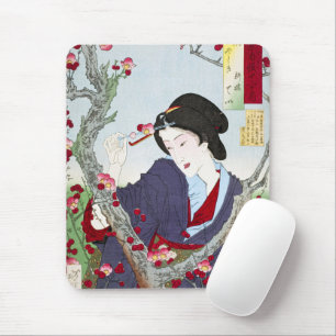 Chinoiserie Japanese Lady & Red Cherry Blossom Mouse Mat